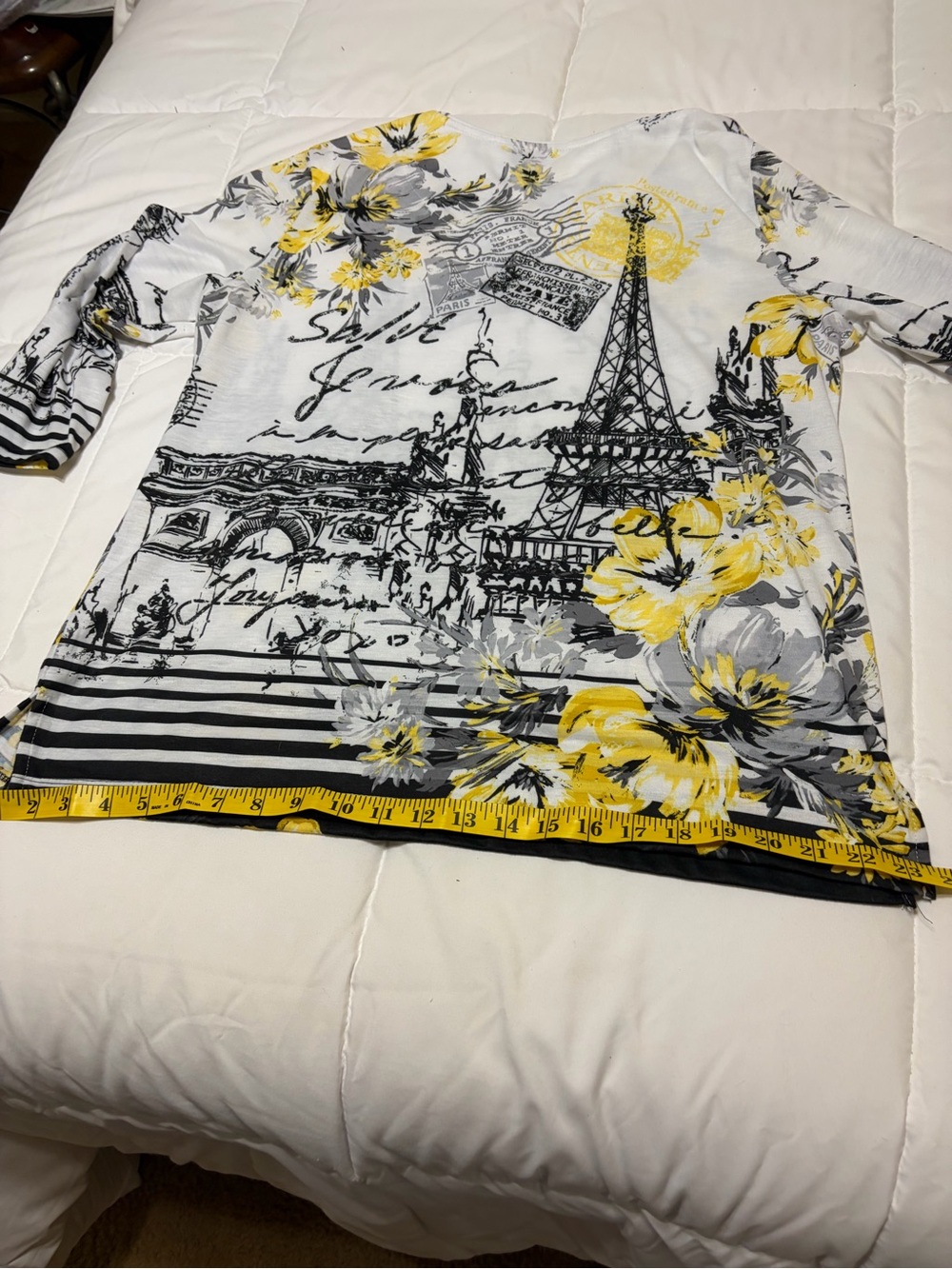 Women's Paris Print Floral Long Sleeve Top - White, Yellow & Gray. Worn one time - Picture 10 of 11
